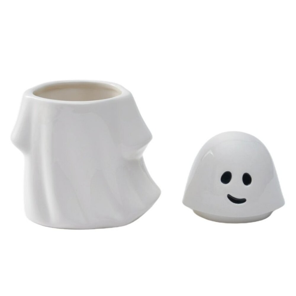 NEW Ceramic Ghost Cookie Jar Treat Food Storage Candy Kitchen Decor White Party - Picture 9 of 14
